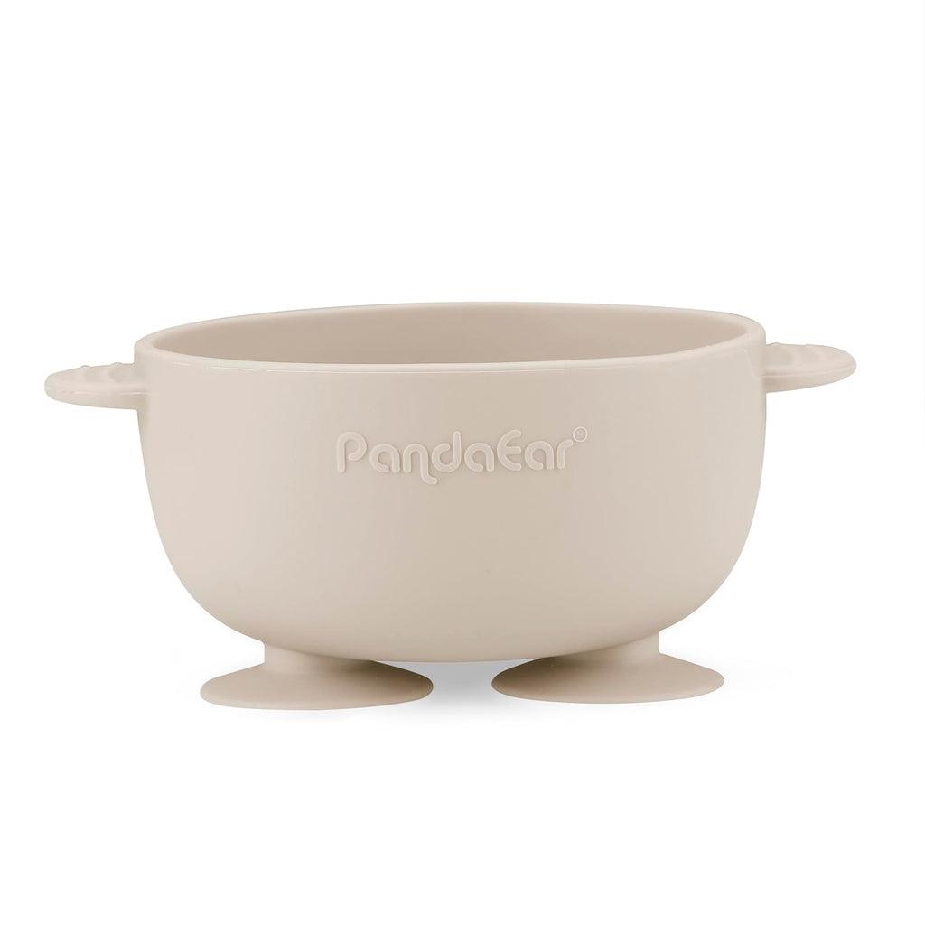 PandaEar 3 Pack Baby Suction Bowls with 3 Spoons, Stay Put Silicone Food Bowl Babies Led Weaning Supplies for Kids Toddlers, BPA-Free (Linen Brown Tan)