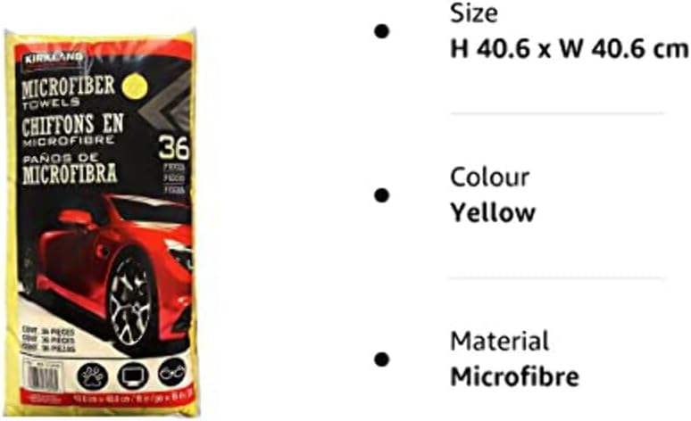 Kirkland Signature 713160 Ultra Plush Microfiber Towels 36 Pack, Yellow, H 40.6 x W 40.6 cm