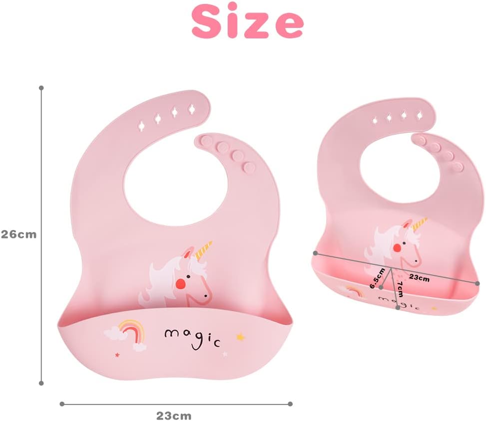 Vicloon Silicone Baby Bib, Baby Weaning Bibs, Waterproof Baby Feeding Bibs Adjustable with Wide Food Catcher Pocket Unisex Toddler Bibs