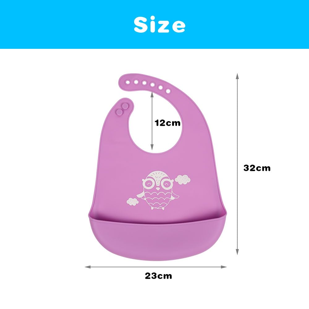 Vicloon Silicone Baby Bib, Baby Weaning Bibs, Waterproof Baby Feeding Bibs Adjustable with Wide Food Catcher Pocket Unisex Toddler Bibs