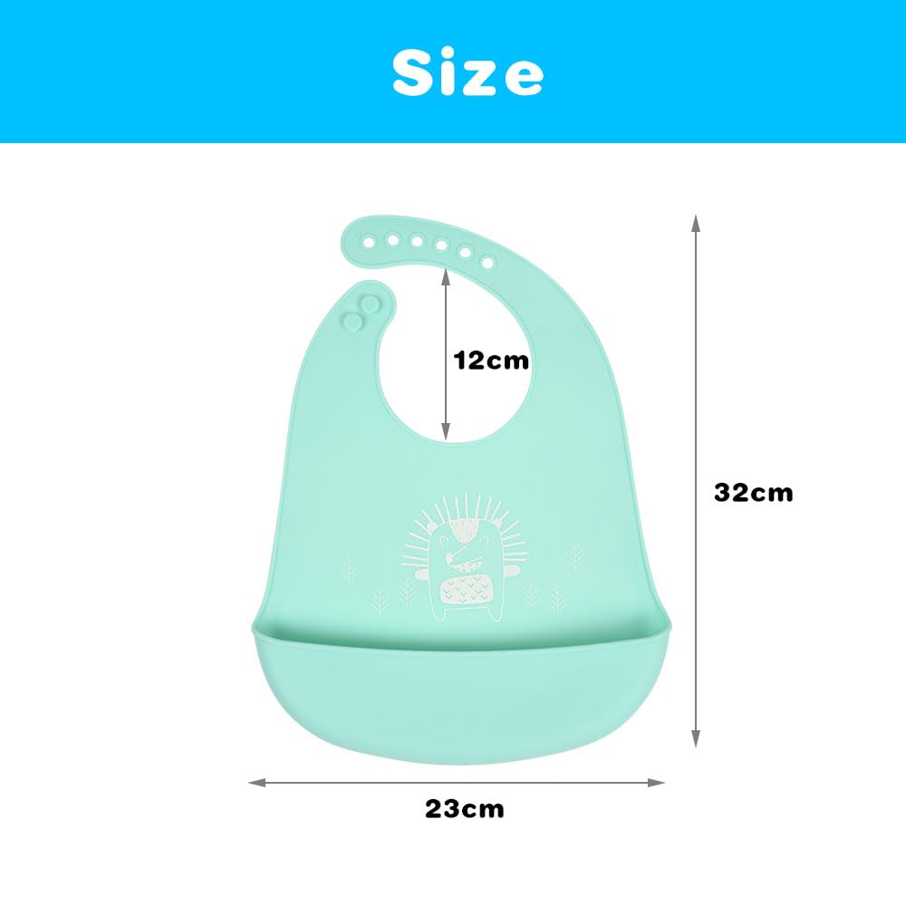 Vicloon Silicone Baby Bib, Baby Weaning Bibs, Waterproof Baby Feeding Bibs Adjustable with Wide Food Catcher Pocket Unisex Toddler Bibs