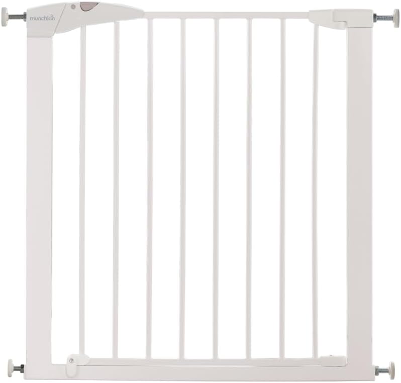Munchkin Stair Gate Maxi Secure Toddler & Baby Gate 76-82cm extends up to 117cm with separately sold extensions | Pressure Fit Baby Safety & Dog Gate for Doorways | No-Screw Install Child Gate, White