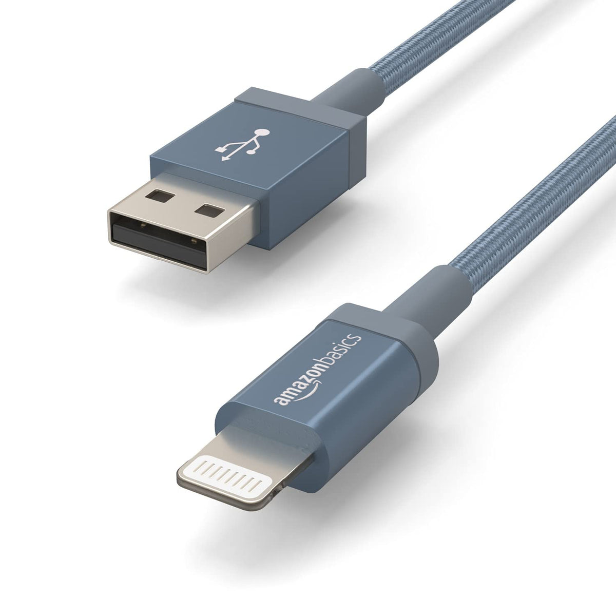 Amazon Basics USB to Lightning Cable, Nylon Braided Charger for iPhone 14 13 12 11 X iPad, 0.9 m, Silver