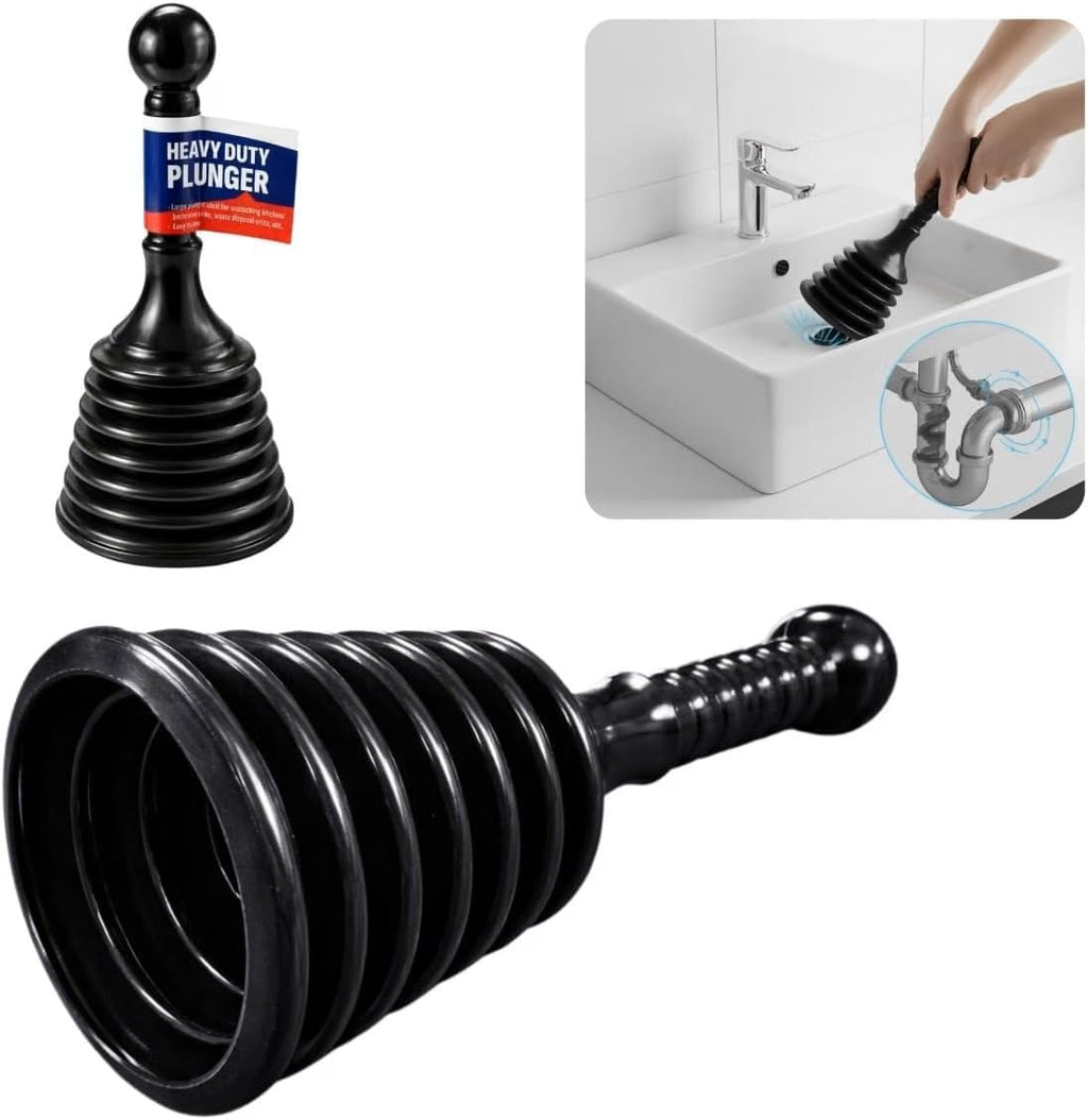 Plunger Toilet Sink Drain Bath Unblocker Cleaner Pump Plunger Ideal for Kitchens Bathrooms Sinks Bowls Baths Waste Pipes Showers Plumbers Plunger Powerful Unblocker Tools (Pack of 1) (Dark Black)