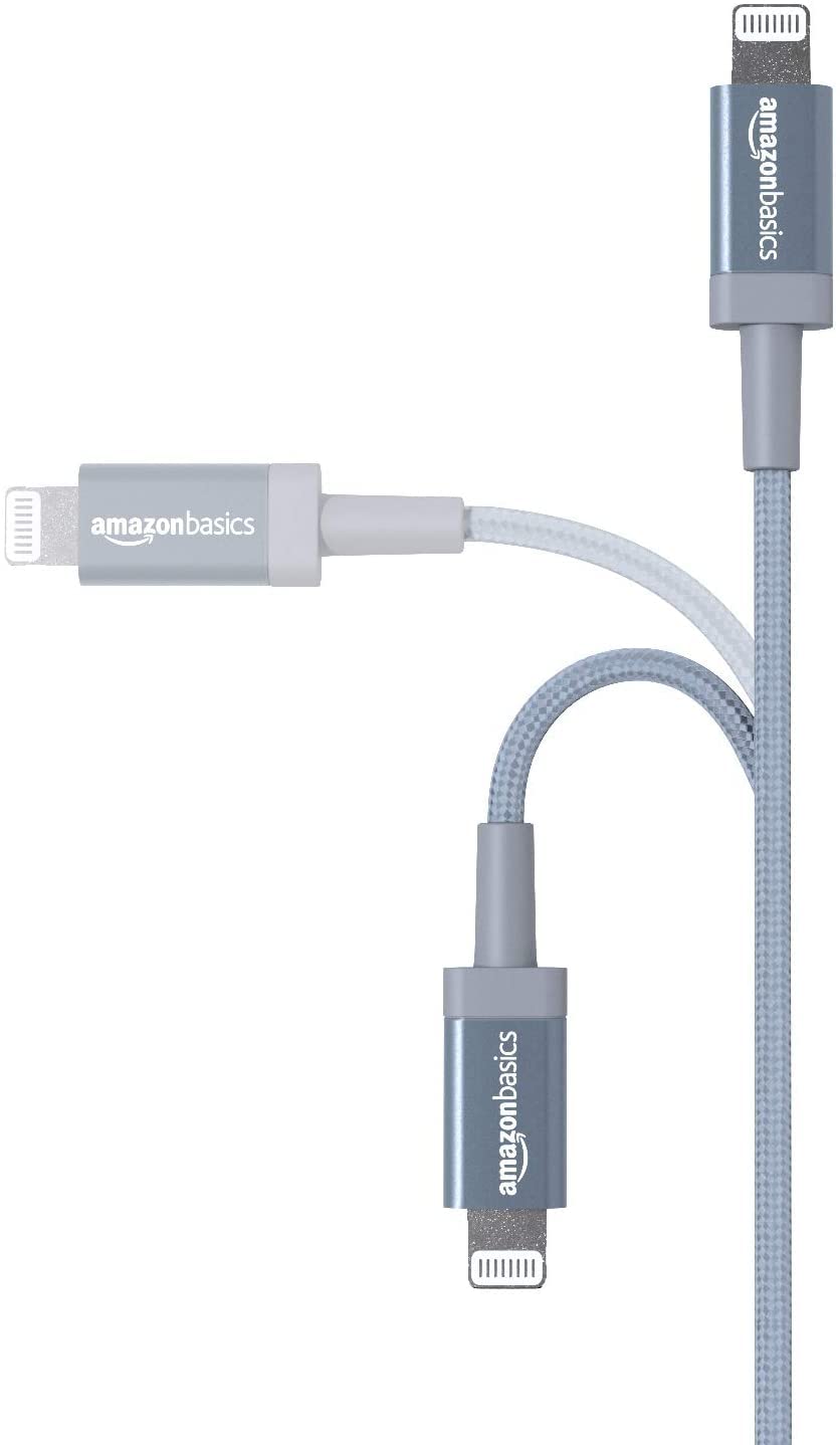 Amazon Basics USB to Lightning Cable, Nylon Braided Charger for iPhone 14 13 12 11 X iPad, 0.9 m, Silver