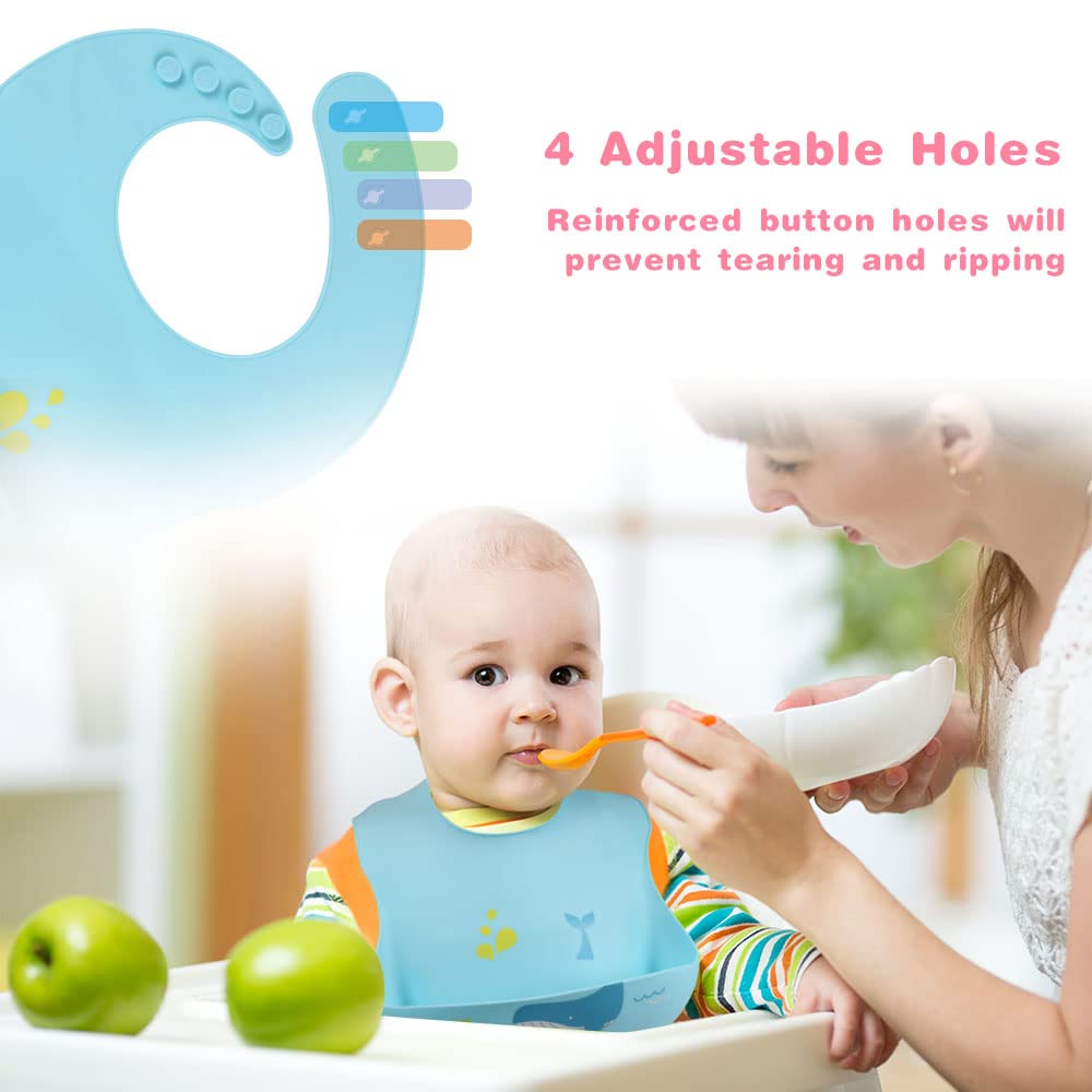 Vicloon Silicone Baby Bib, Baby Weaning Bibs, Waterproof Baby Feeding Bibs Adjustable with Wide Food Catcher Pocket Unisex Toddler Bibs