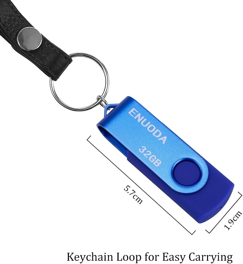 ENUODA Memory Stick 32GB USB 2.0 Flash Drives Swivel Design Pen Drive Fold Storage Thumb Drive with LED Light(Blue)