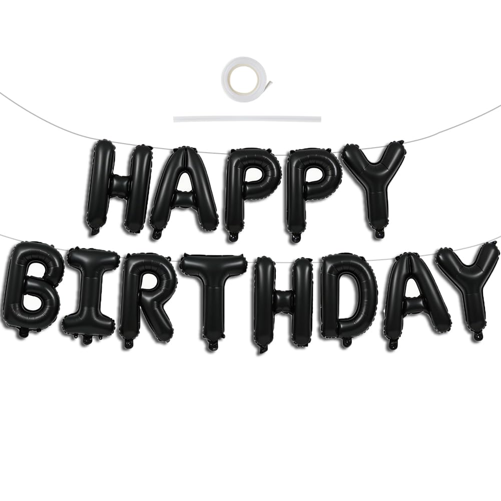 TONIFUL 16 Inch Black Happy Birthday Balloons Banner Decorations for Men