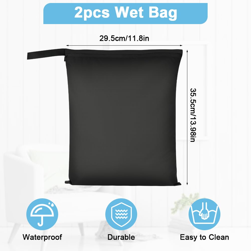 3PCS Wet Bags for Baby Items, Wet Swimsuits, Beach, Camping(Black)