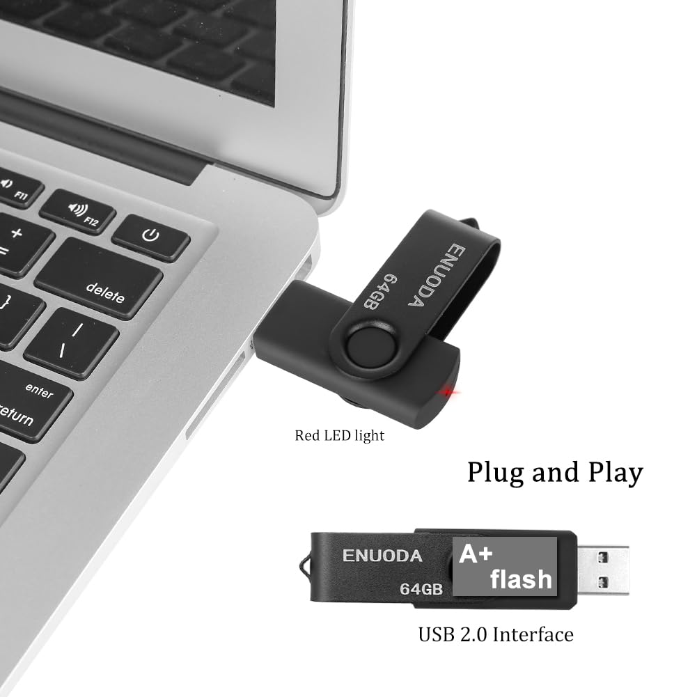 ENUODA Memory Stick 32GB USB 2.0 Flash Drives Swivel Design Pen Drive Fold Storage Thumb Drive with LED Light(Blue)