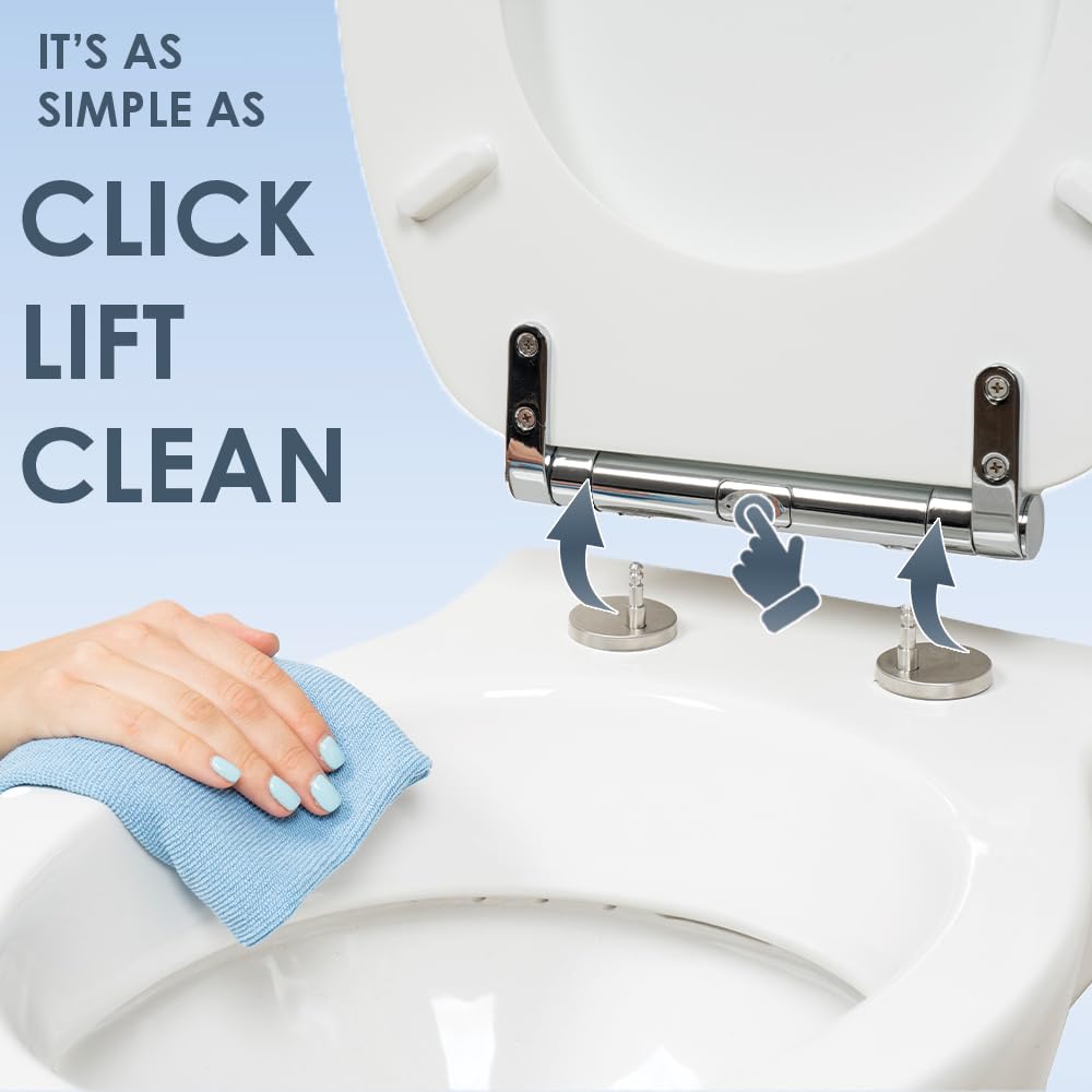 AQUALONA® Luxury Grey Oak Effect Toilet Seat - Soft Close MDF Moulded Wood Seat with Quick Release Button and Durable Hinges - Comfortable, Easy to Clean and Install with Universal Fittings