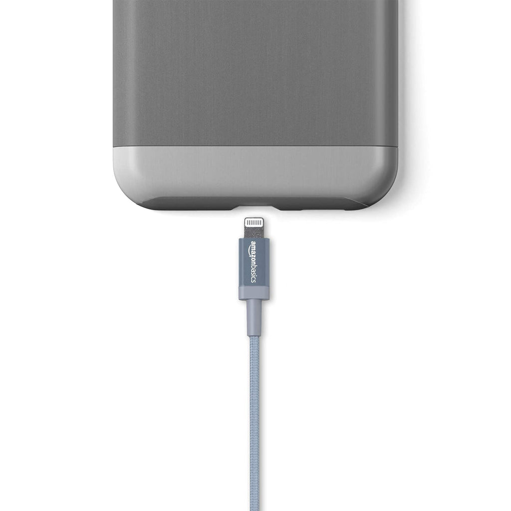Amazon Basics USB to Lightning Cable, Nylon Braided Charger for iPhone 14 13 12 11 X iPad, 0.9 m, Silver