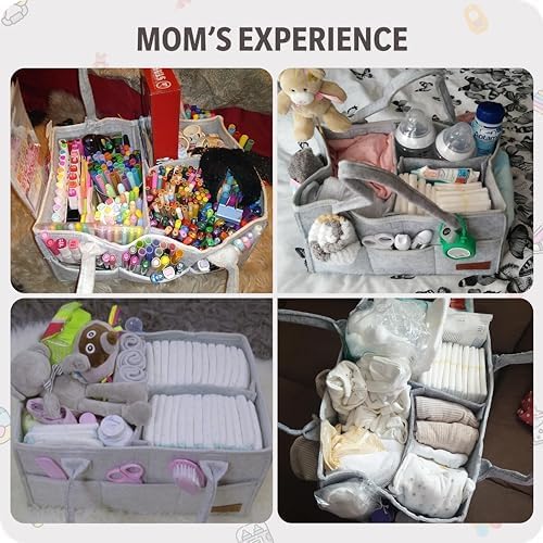 Essential Baby Caddy for Newborns. Spacious, Sturdy & Portable Diaper and Nappy Caddy for Newborn Essentials, Nursery Storage Basket & Organiser for Baby Shower Gifts & Registry Must-Haves Grey