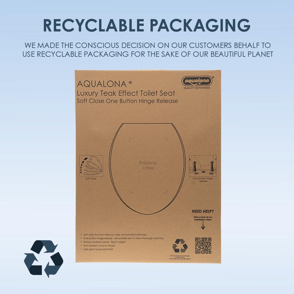 AQUALONA® Luxury Grey Oak Effect Toilet Seat - Soft Close MDF Moulded Wood Seat with Quick Release Button and Durable Hinges - Comfortable, Easy to Clean and Install with Universal Fittings