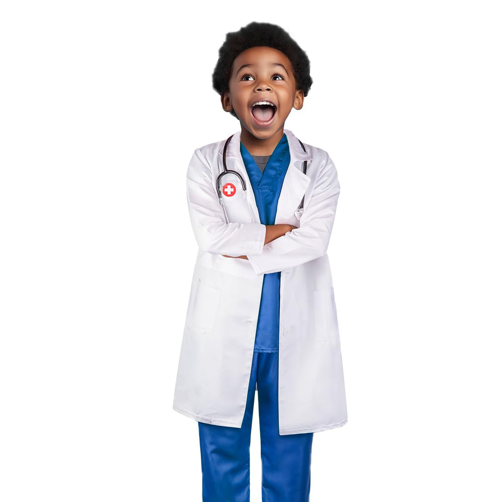 Meland Doctor Costume for Kids 3-10, Pretend Play Career Dress Up with Bag