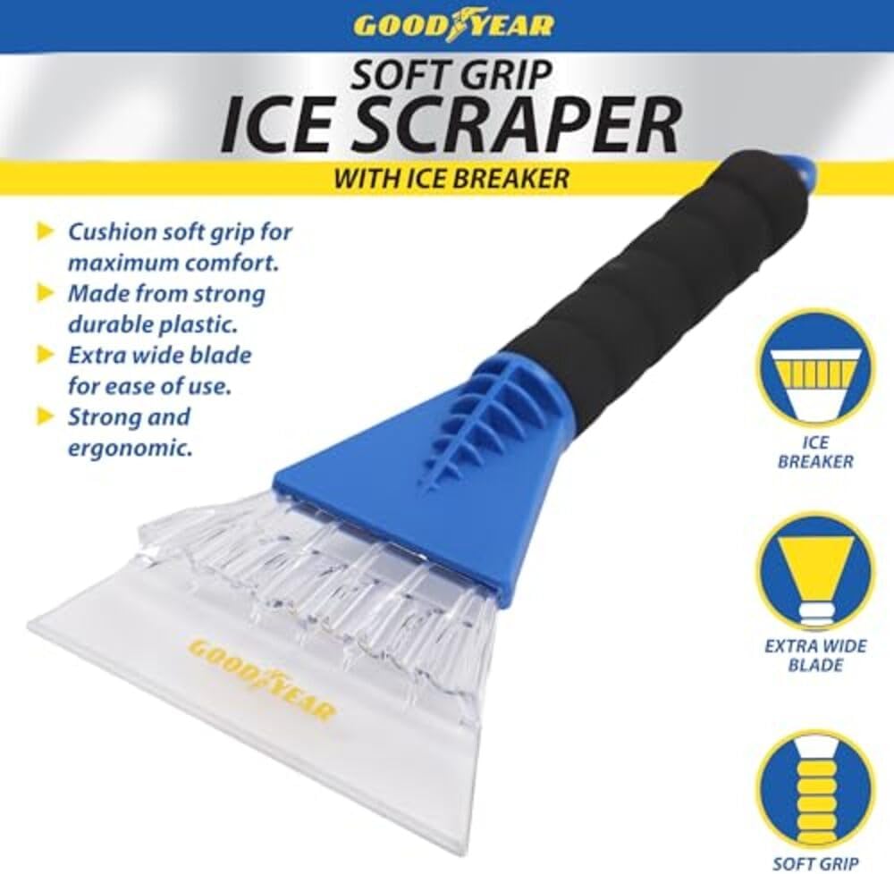 Goodyear Ice Scraper – Strong & Ergonomic with Extra-Wide Blade, Soft Grip Handle, Durable for Extreme Weather, Ideal for Vehicles