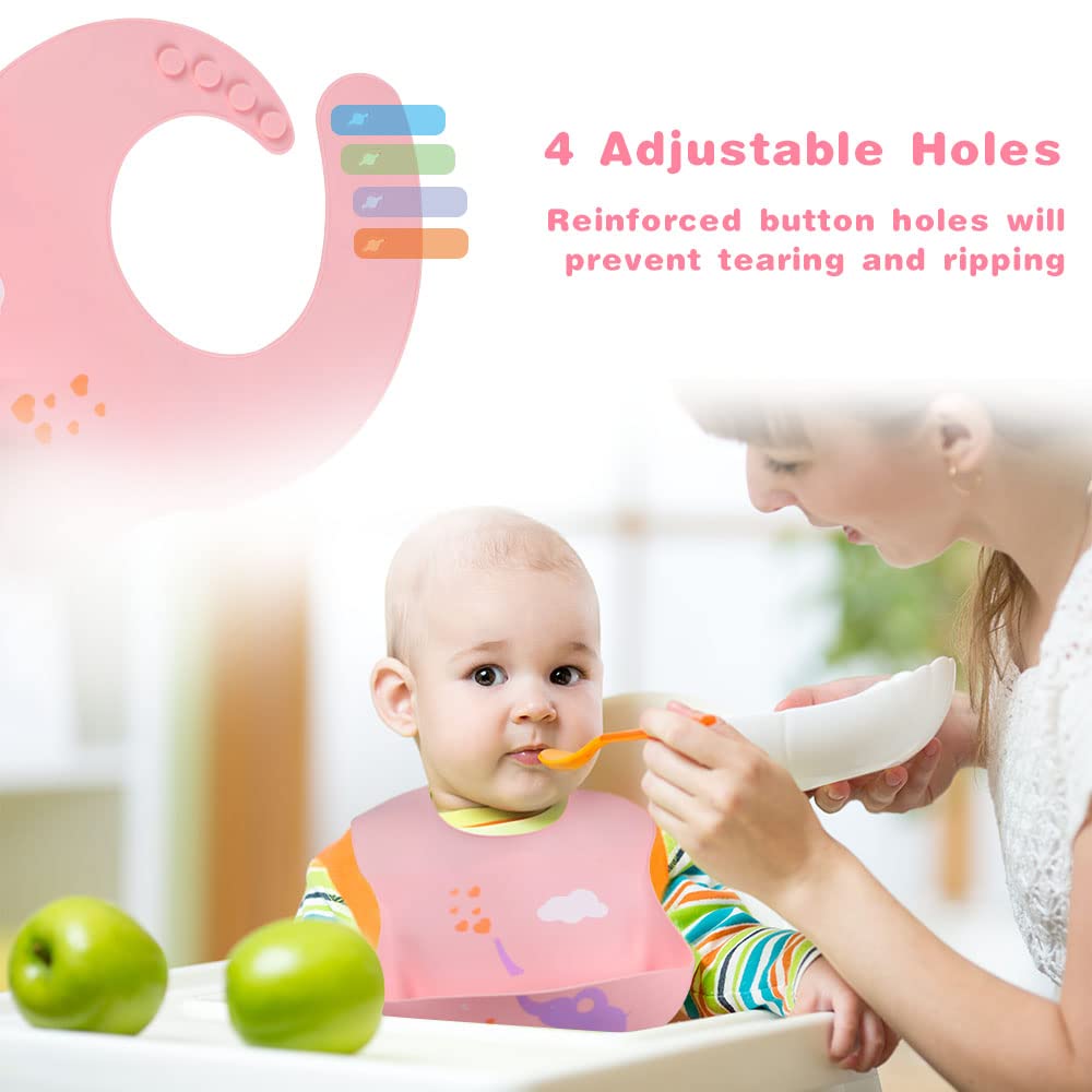 Vicloon Silicone Baby Bib, Baby Weaning Bibs, Waterproof Baby Feeding Bibs Adjustable with Wide Food Catcher Pocket Unisex Toddler Bibs