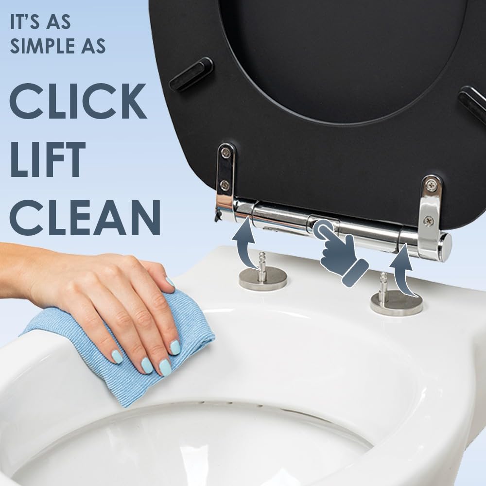 AQUALONA® Luxury Grey Oak Effect Toilet Seat - Soft Close MDF Moulded Wood Seat with Quick Release Button and Durable Hinges - Comfortable, Easy to Clean and Install with Universal Fittings