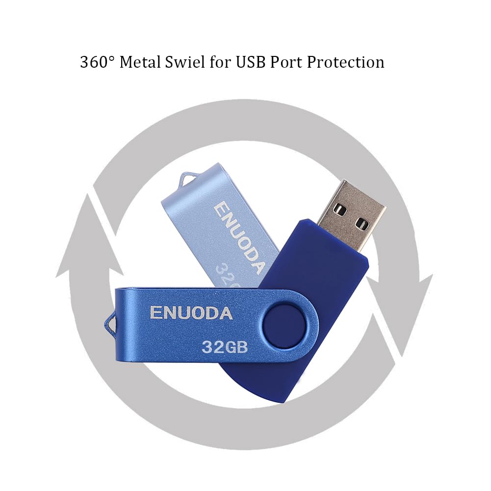 ENUODA Memory Stick 32GB USB 2.0 Flash Drives Swivel Design Pen Drive Fold Storage Thumb Drive with LED Light(Blue)