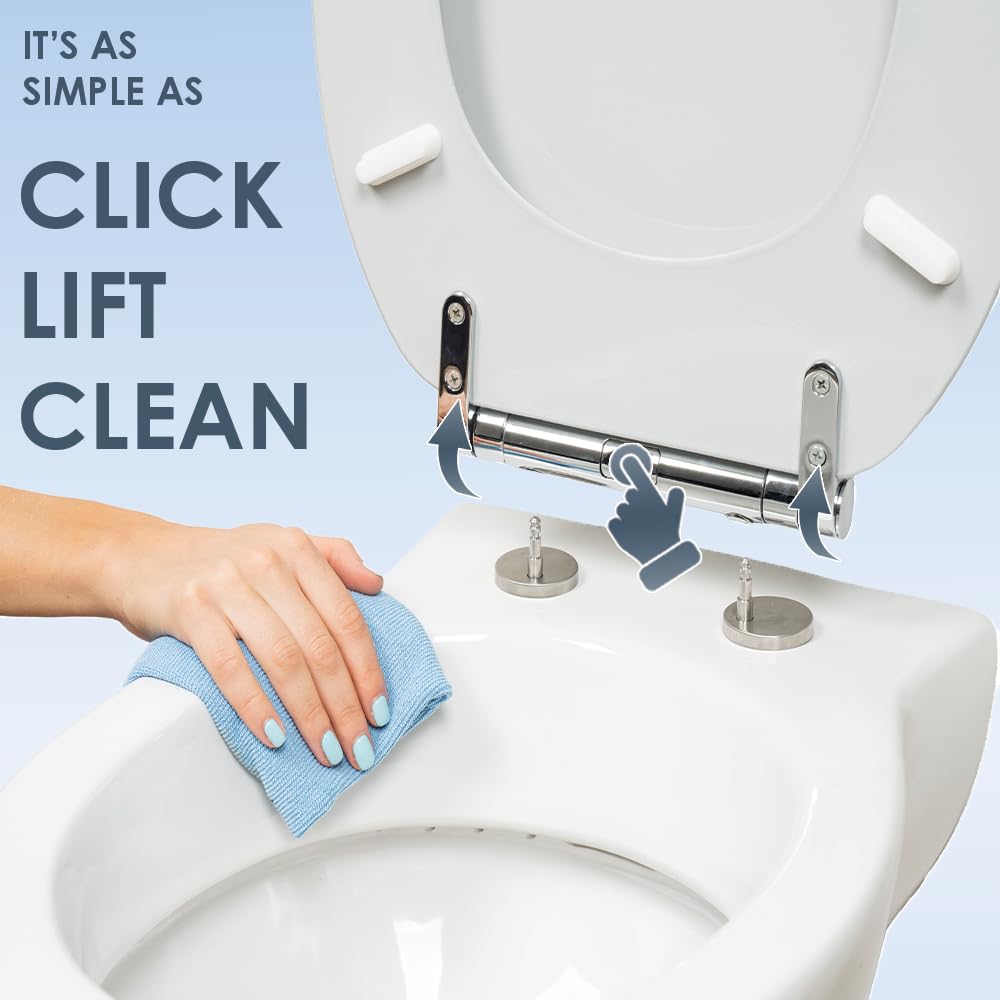 AQUALONA® Luxury Grey Oak Effect Toilet Seat - Soft Close MDF Moulded Wood Seat with Quick Release Button and Durable Hinges - Comfortable, Easy to Clean and Install with Universal Fittings