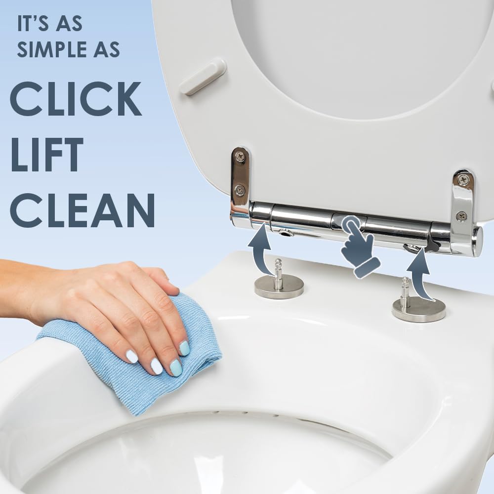 AQUALONA® Luxury Grey Oak Effect Toilet Seat - Soft Close MDF Moulded Wood Seat with Quick Release Button and Durable Hinges - Comfortable, Easy to Clean and Install with Universal Fittings