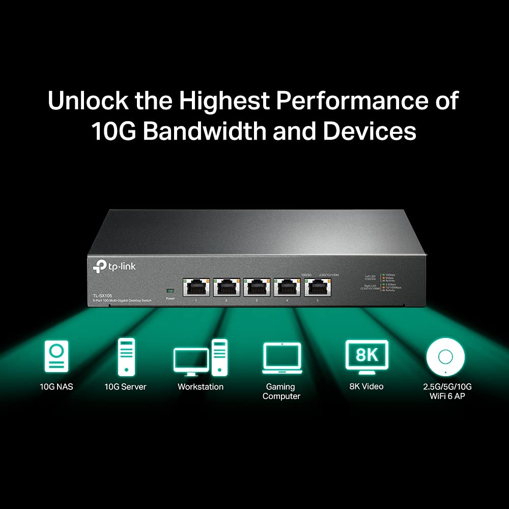 TP-Link TL-SG105S 5-Port Gigabit Network Switch, Metal Ethernet Splitter