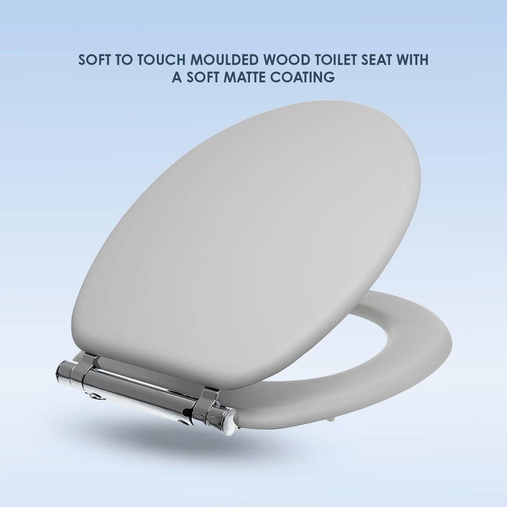 AQUALONA® Luxury Grey Oak Effect Toilet Seat - Soft Close MDF Moulded Wood Seat with Quick Release Button and Durable Hinges - Comfortable, Easy to Clean and Install with Universal Fittings