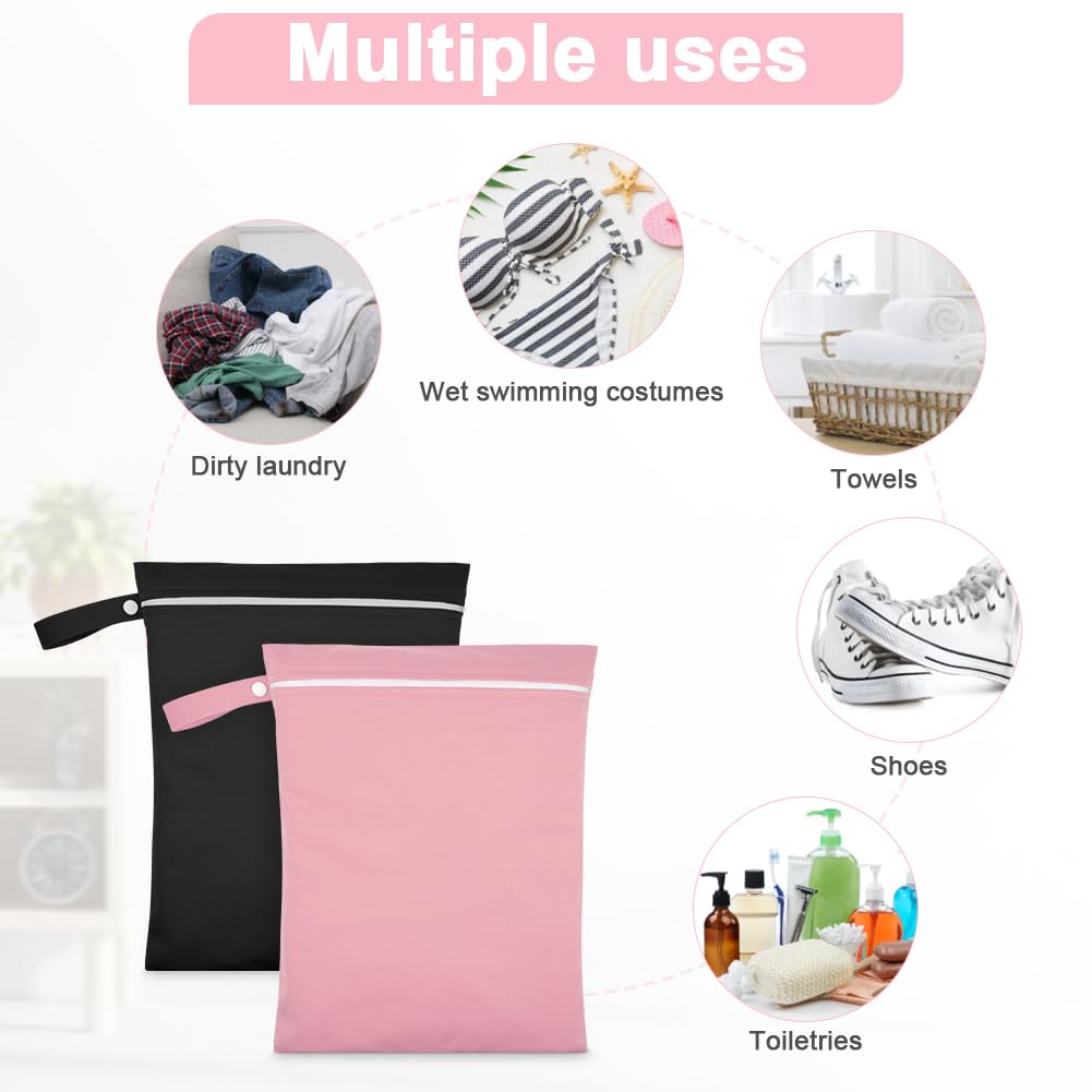 3PCS Wet Bags for Baby Items, Wet Swimsuits, Beach, Camping(Black)