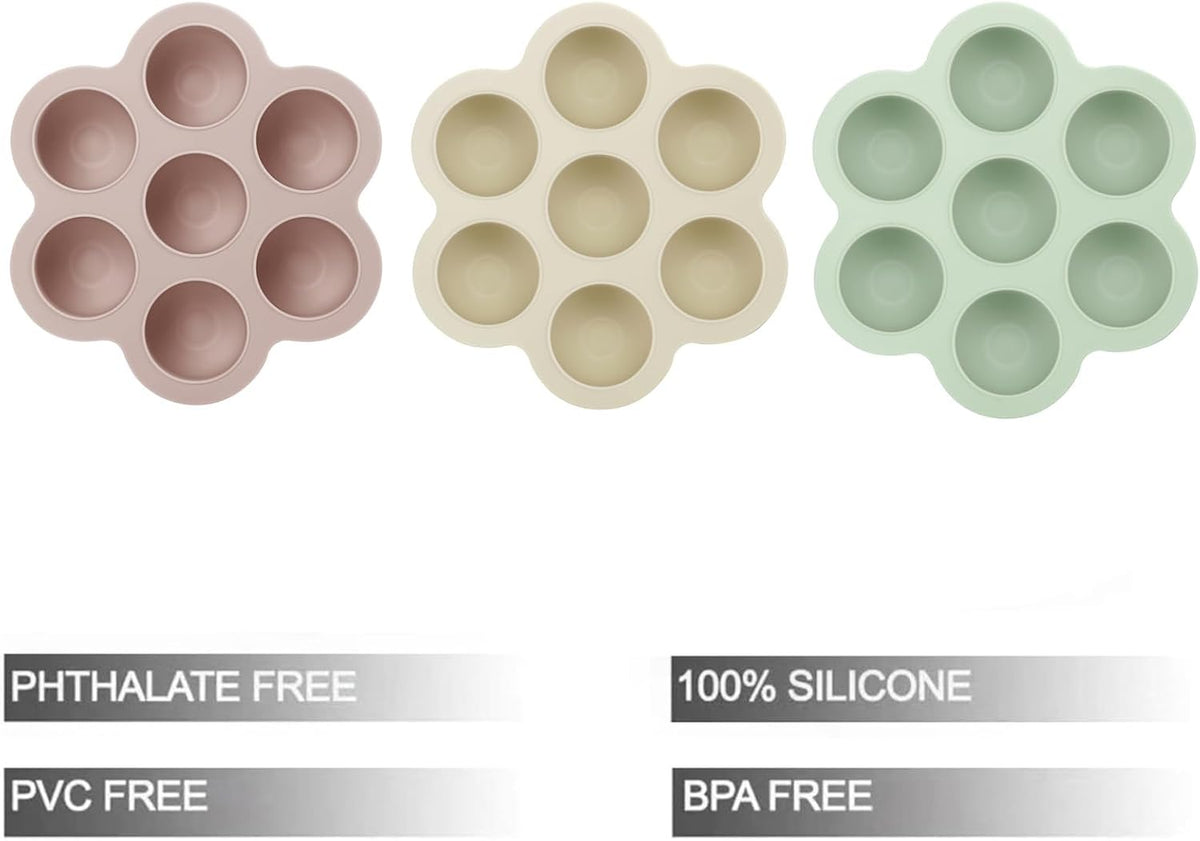 PandaEar 3 Pack Silicone Baby Food Freezer Tray with Lids, Ice Cube Trays for Freezer, Weaning Freezer Tray for Baby Food, Silicone Ice Trays Baby Food Storage Container Tray (Pink/Green/Linen)