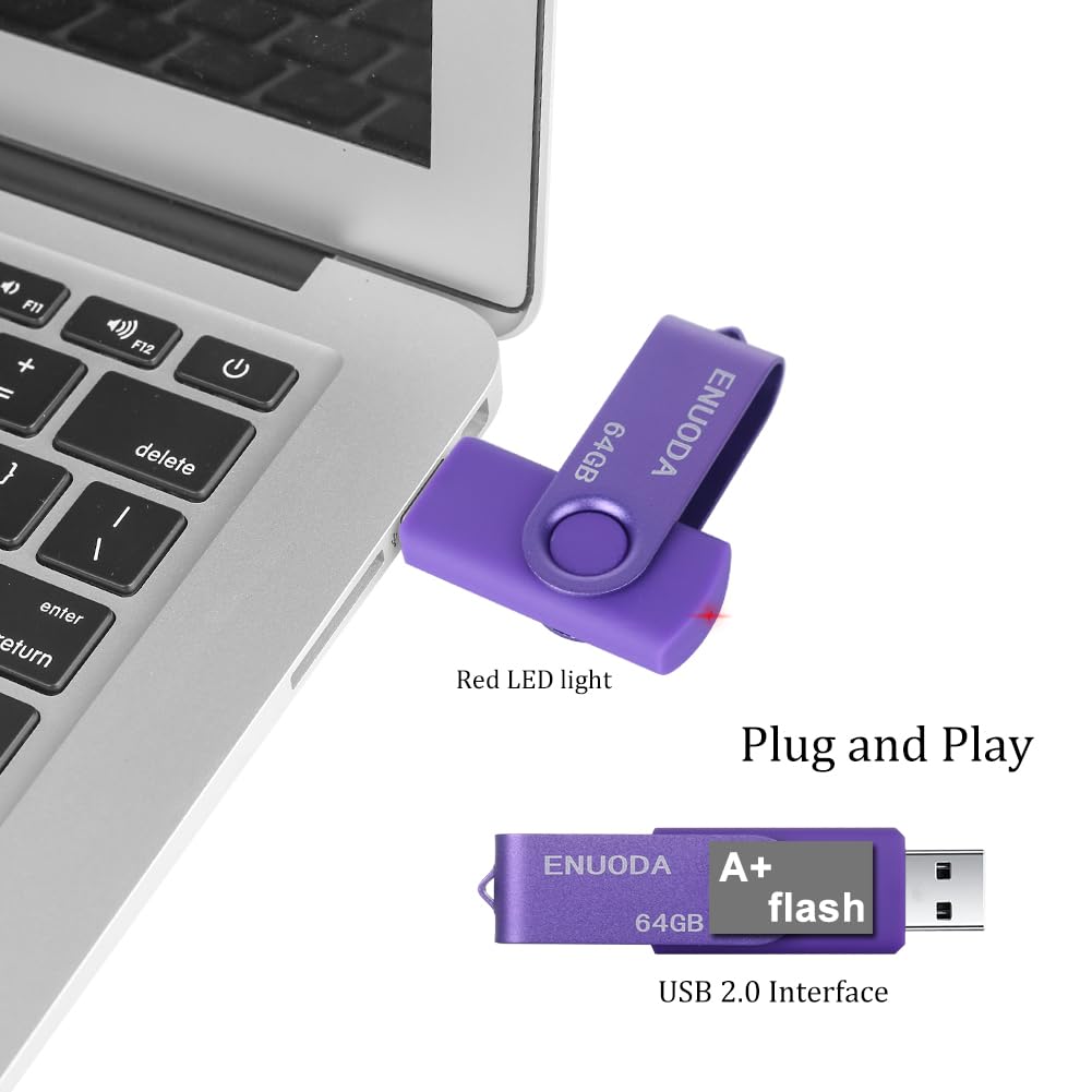 ENUODA Memory Stick 32GB USB 2.0 Flash Drives Swivel Design Pen Drive Fold Storage Thumb Drive with LED Light(Blue)