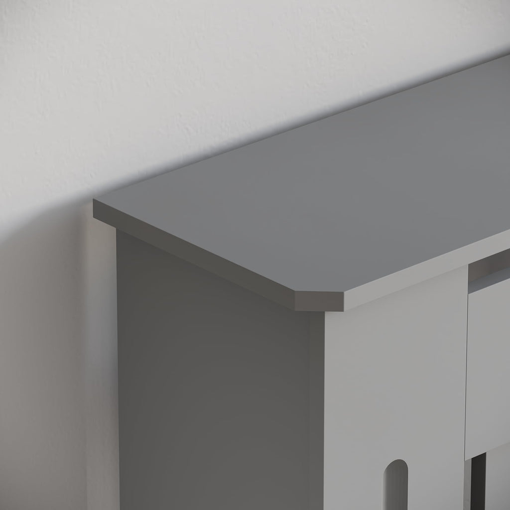 Vida Designs Chelsea Radiator Cover White - Medium - Modern Vertical Slat Design For Optimal Heat Circulation - H82xW111xD19cm - Painted MDF Cabinet Ideal For Living Room & Hallway