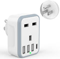 Loydia UK to US Plug Adaptor, 5 in 1 USA Plug Travel Adapter with 3 USB & 1 USB C Ports, American travel plug adapter from UK to USA, US, Canada, Thailand, Mexico, Colombia (Type B)