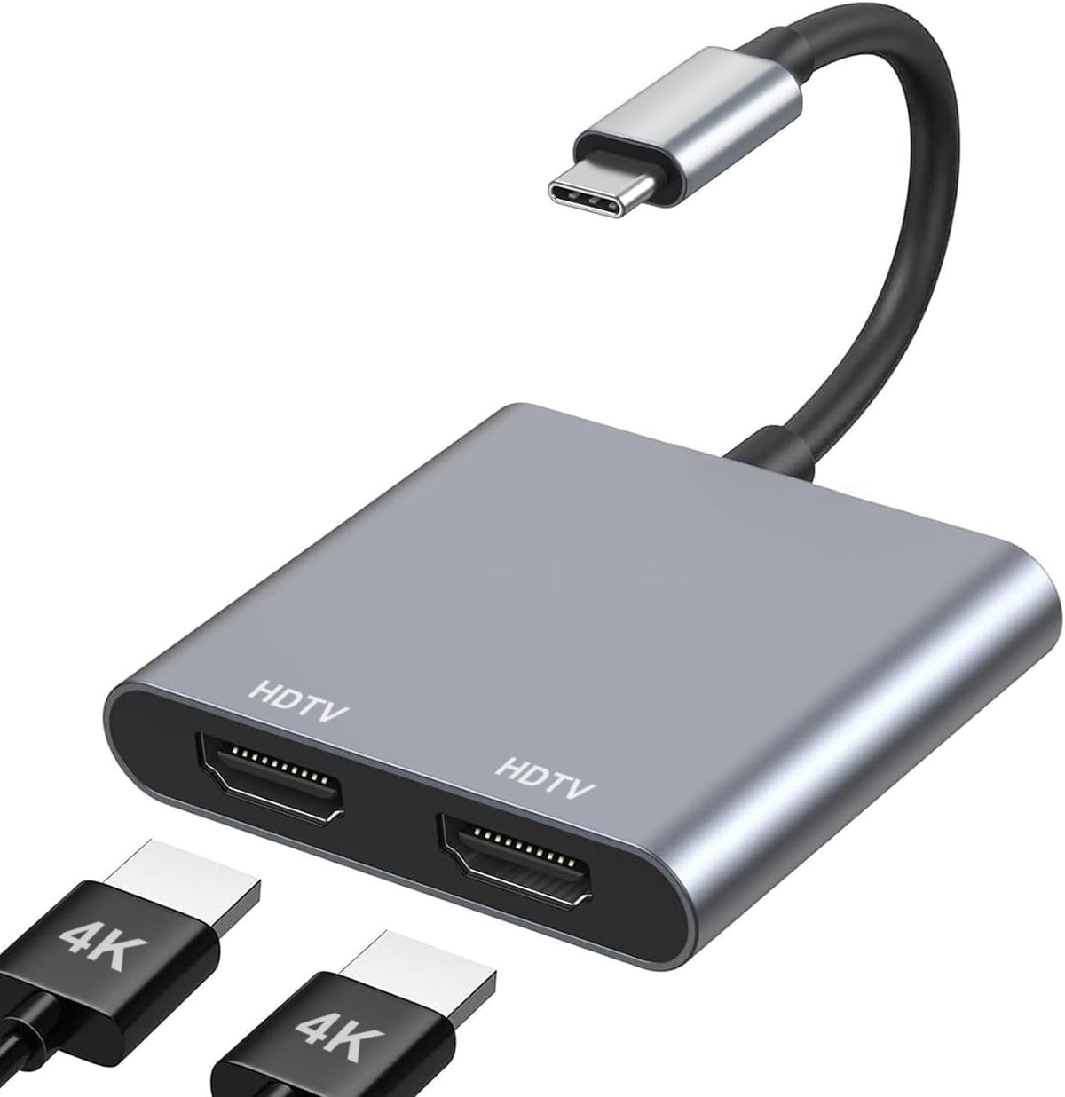 USB C to Dual HDMI Adapter, HDMI Splitter for Dual Monitors 4K@60Hz, USB C to HDMI Splitter Extended Display, USB Type C to Dual Monitors Adapter for MacBook Pro/Air, iPad, Surface, Dell, Chromebook