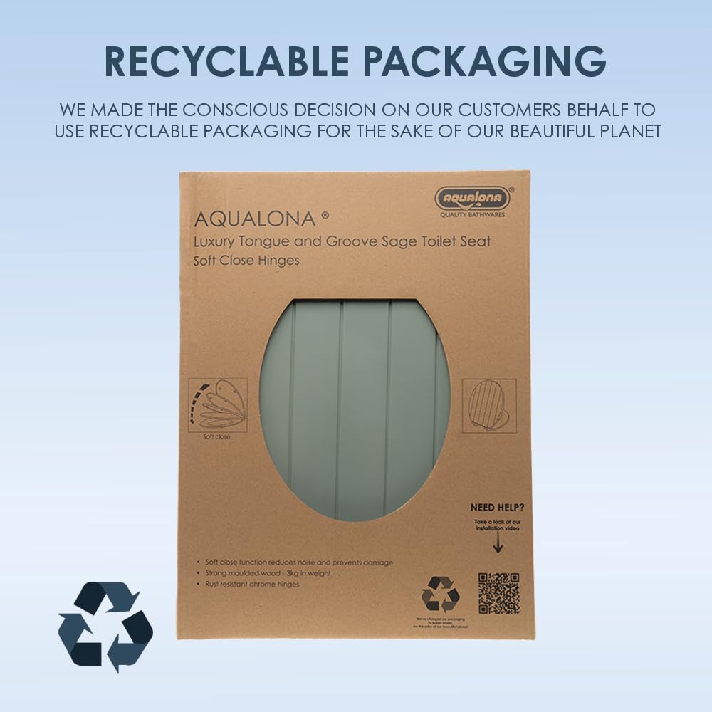 AQUALONA® Luxury Grey Oak Effect Toilet Seat - Soft Close MDF Moulded Wood Seat with Quick Release Button and Durable Hinges - Comfortable, Easy to Clean and Install with Universal Fittings