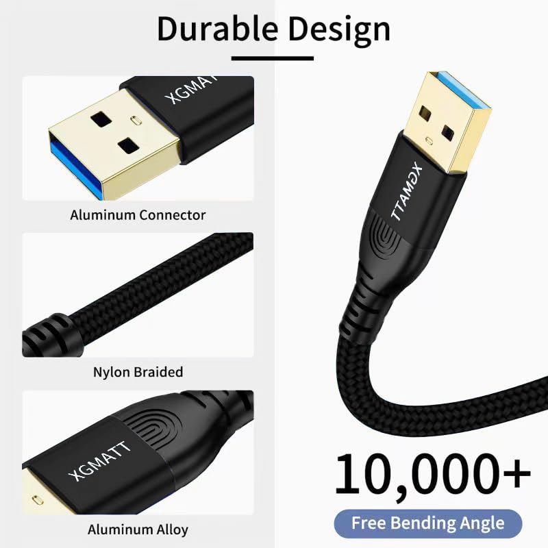 USB 3.0 Cable 2M,5Gbps High Speed Transfer USB Type A Male to Male Lead