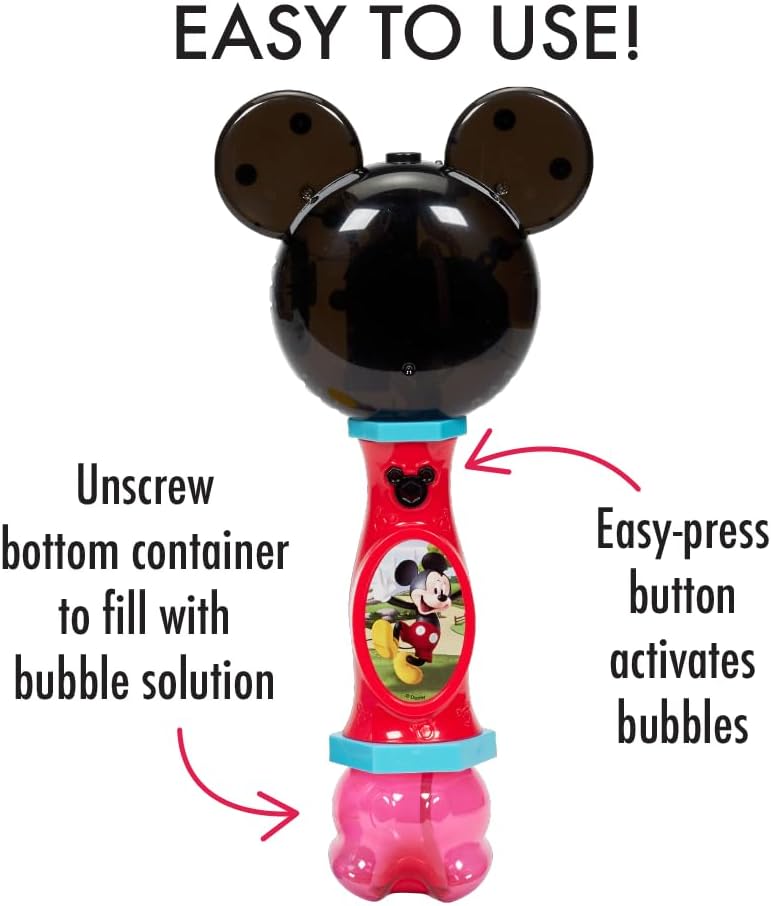 Little Kids Disney Mickey Mouse Light and Sound Musical Bubble Wand, Includes Bubble Solution, Multi (20511)