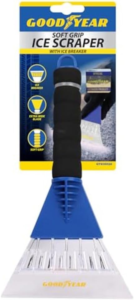 Goodyear Ice Scraper – Strong & Ergonomic with Extra-Wide Blade, Soft Grip Handle, Durable for Extreme Weather, Ideal for Vehicles