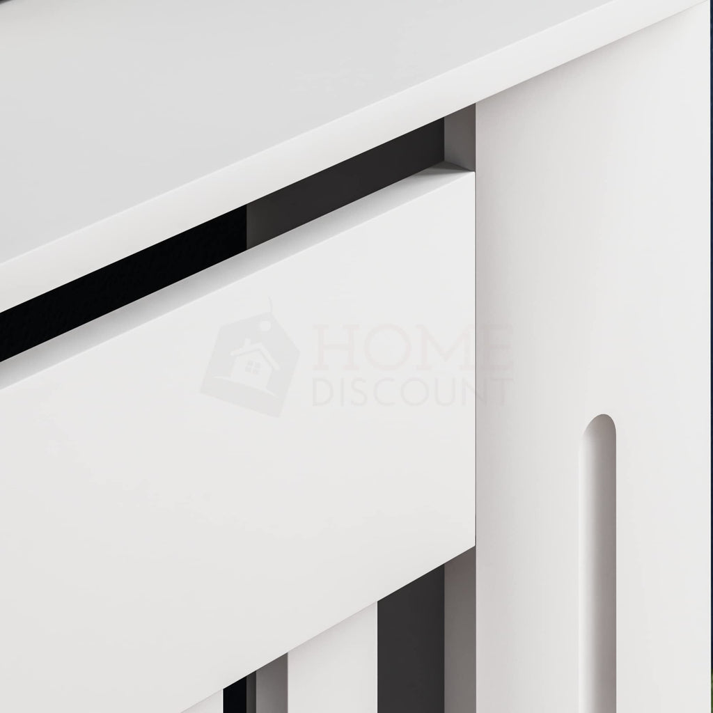 Vida Designs Chelsea Radiator Cover White - Medium - Modern Vertical Slat Design For Optimal Heat Circulation - H82xW111xD19cm - Painted MDF Cabinet Ideal For Living Room & Hallway