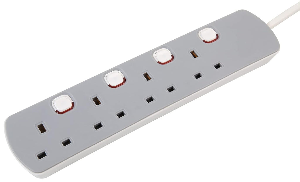 PRO ELEC PELB1768 4 Gang Individually Switched Extension Lead 10m, Grey, 4 Socket