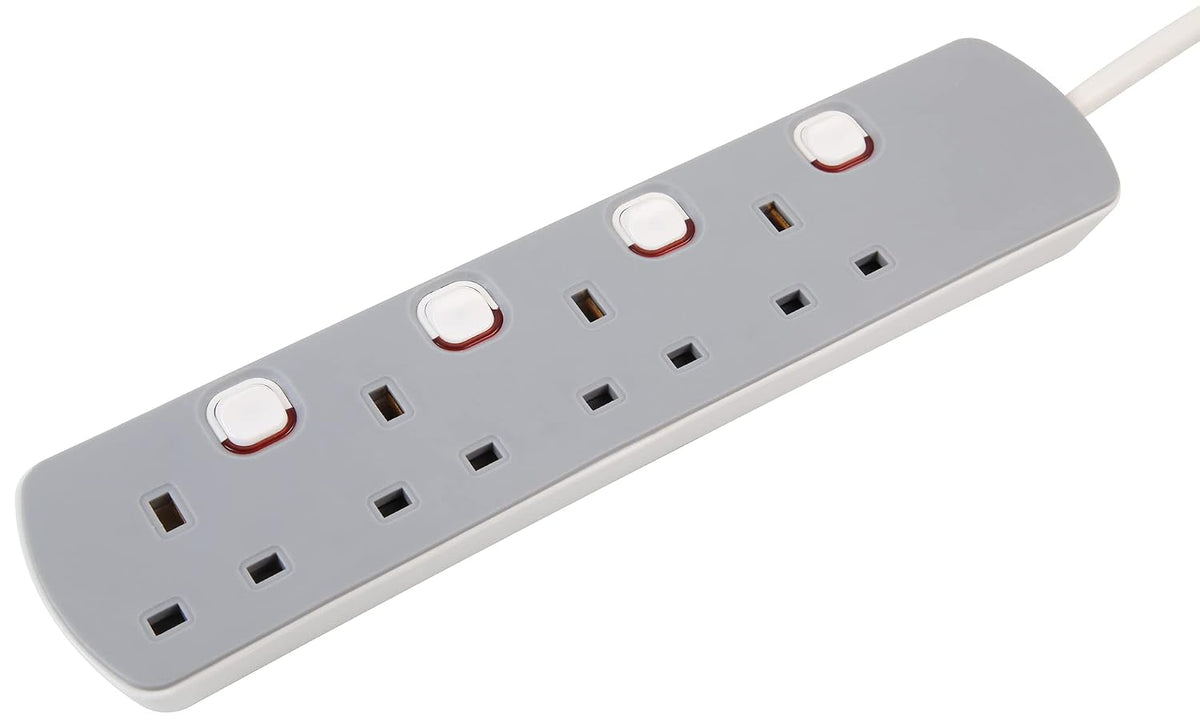 PRO ELEC PELB1768 4 Gang Individually Switched Extension Lead 10m, Grey, 4 Socket