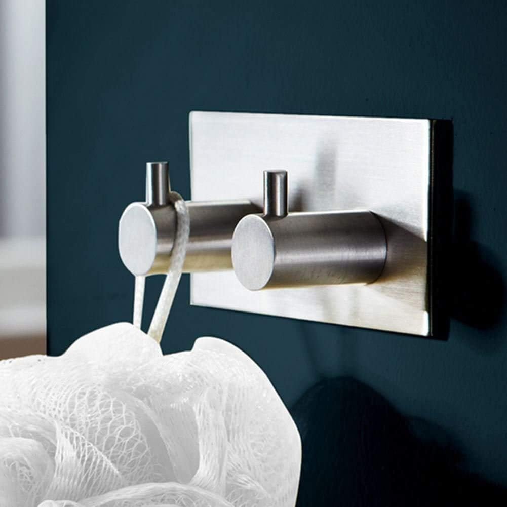 Aikzik 6 Pack Self Adhesive Hooks, Stainless Steel Sticky Hook Heavy Duty, Over 8kg Load - Hooks for Hanging for Towel, Coat, Key, Stick on Bathroom, Kitchen, Door and Wall