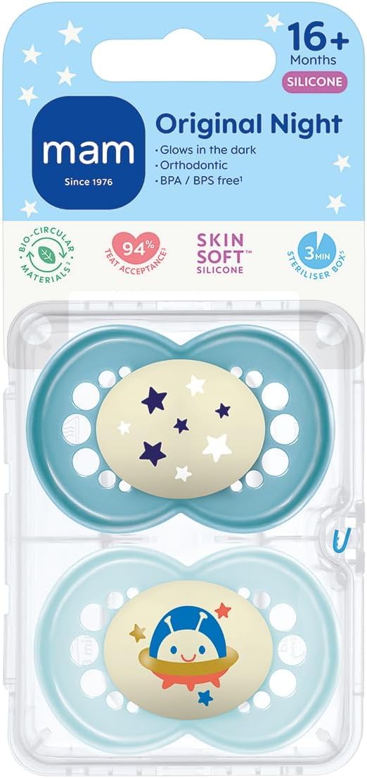 MAM Original Dummies, 18-36M, 2 Pack, Orthodontic Design, Blue