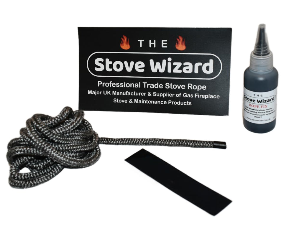 Stove Rope Kit 10mm x 2.5m Black 50ml Glue 100mm Tape