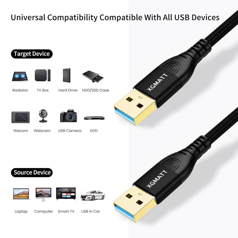 USB 3.0 Cable 2M,5Gbps High Speed Transfer USB Type A Male to Male Lead