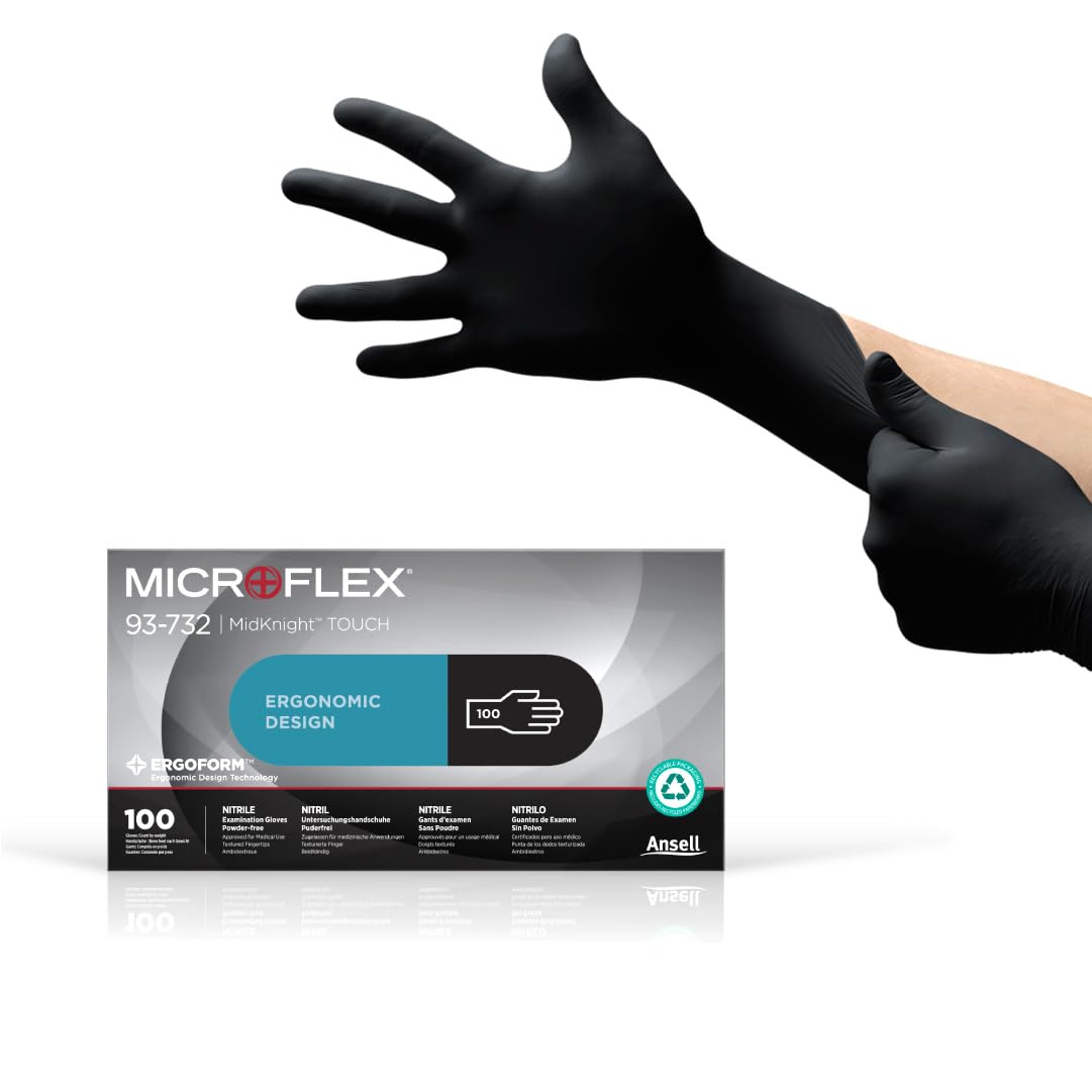 Ansell Microflex 93-732 Disposable Gloves, Black, Size XL, 100 Pcs