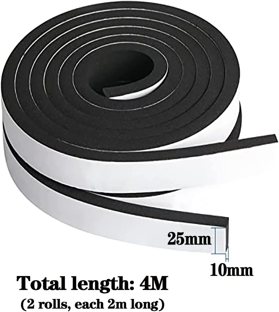 Draught Excluder Self Adhesive Foam Tape 6mm(W) x 3mm(T) Window Door Weather Stripping SoundProof Weather Strip Tape Seals for Gap Seal, 2 Rolls, Total 20M Long White