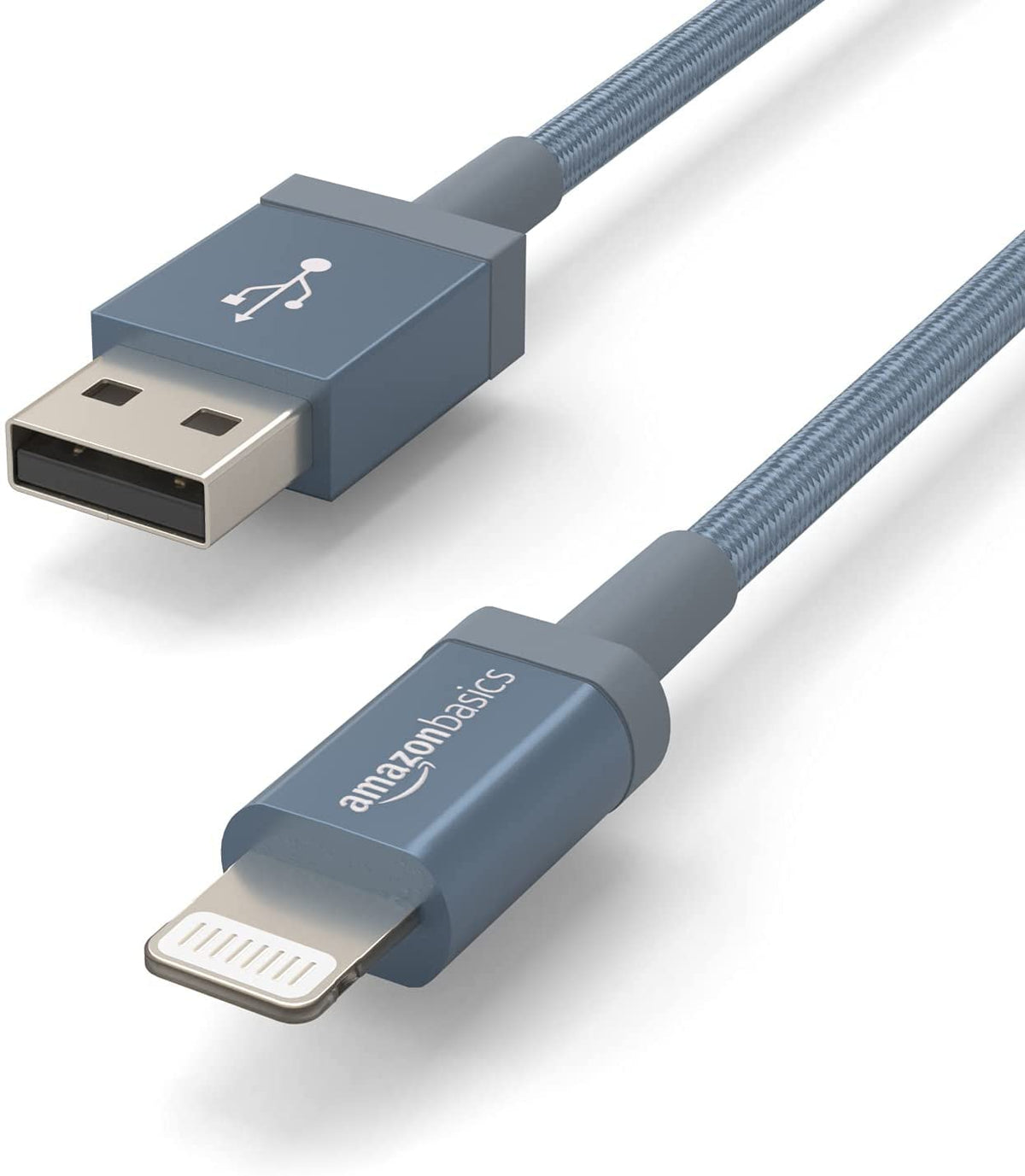 Amazon Basics USB to Lightning Cable, Nylon Braided Charger for iPhone 14 13 12 11 X iPad, 0.9 m, Silver