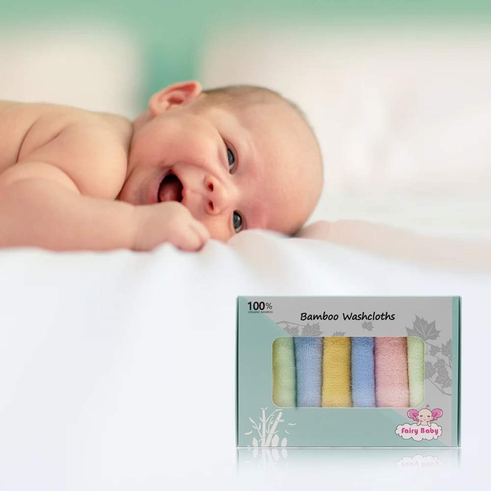 Baby Washcloths 100% Organic Bamboo Bath Washcloth Reusable Face Towels Anti-Bacterial Soft Towel Set Perfect for Newborn(5 Pack)
