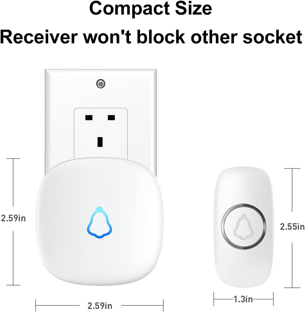 SECRUI Wireless Doorbell, Plug in Waterproof Operating at 1,000 Feet Long Range Cordless Battery Operated Doorbell with 58 Chimes 5 Volume Levels LED Light Easy Install for Home, School, Office-White