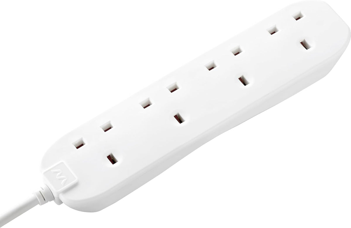 Masterplug Four Socket Extension Lead, 5 Metre Cable, Unswitched, 4-Way Plug Extension Cable, Power Strip, Basic Power, White, 13A, 4G, 5m, BFG5N
